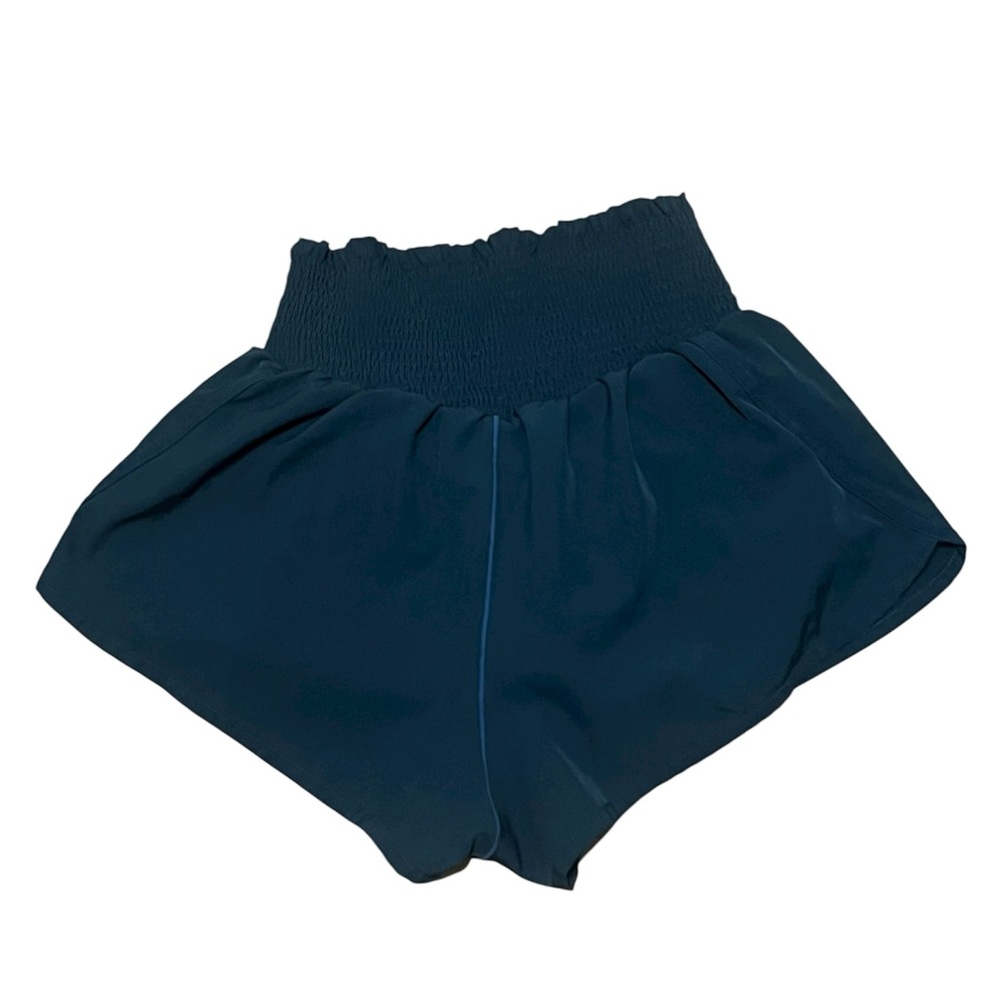 Small Dark Green Athletic Shorts Womens Solid Hi Rise Running Gym Elastic
